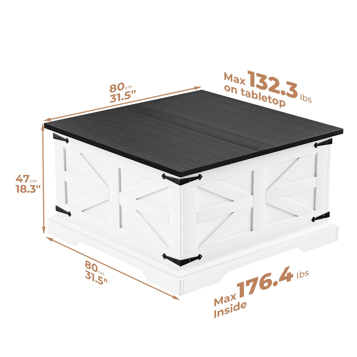 Farmhouse Coffee Table with Storage, Square Center Table for Living Room, Rustic