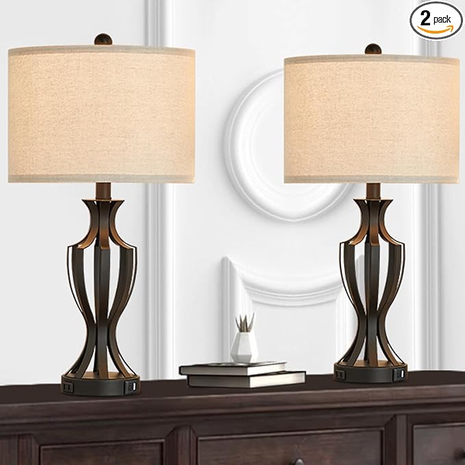 23.25'' Metal Table Lamp Set of 2 for Living Room, 3-Way Touch Control Black Iron Scroll