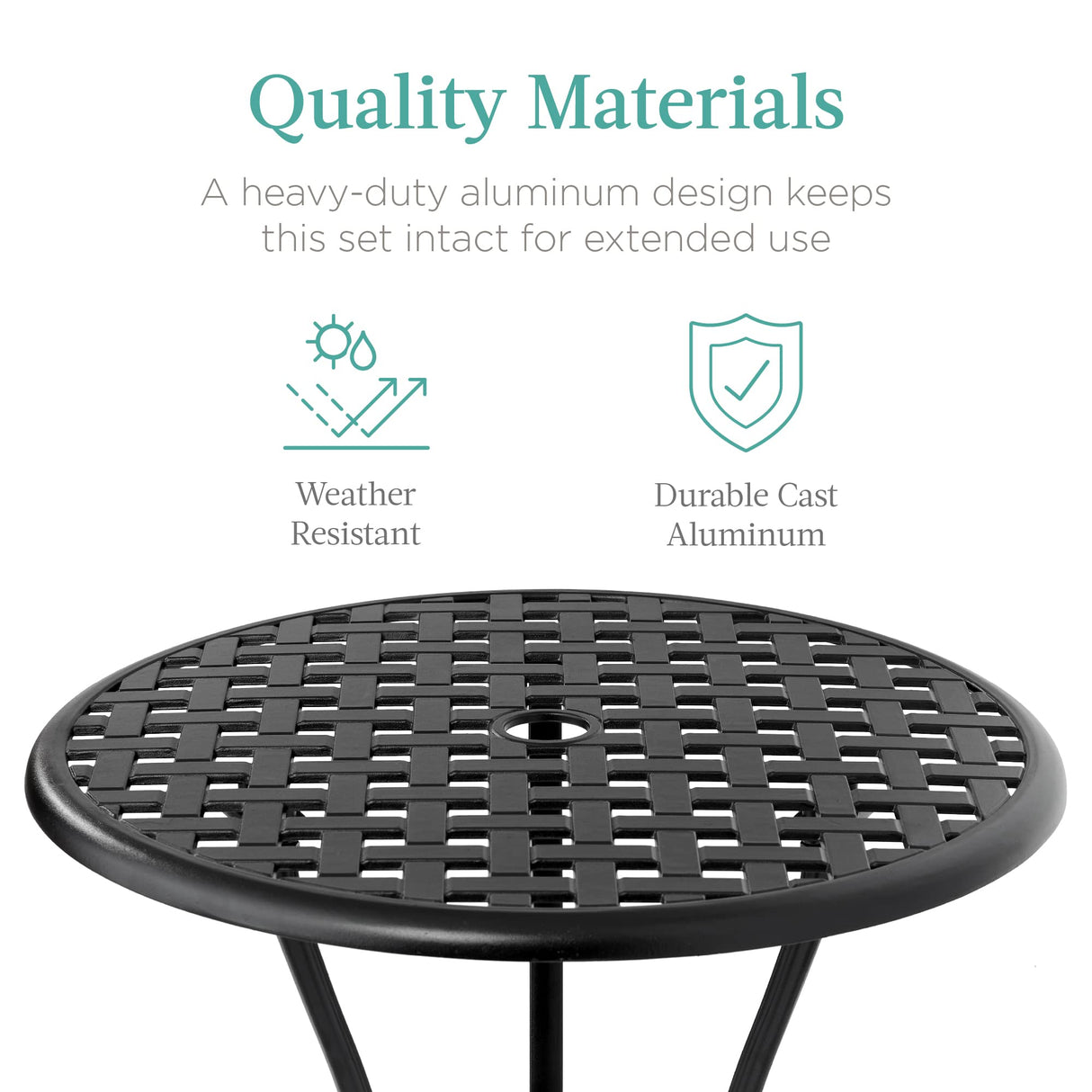 3-Piece Bistro Set, Aluminum Outdoor Dining Furniture Set for Patio