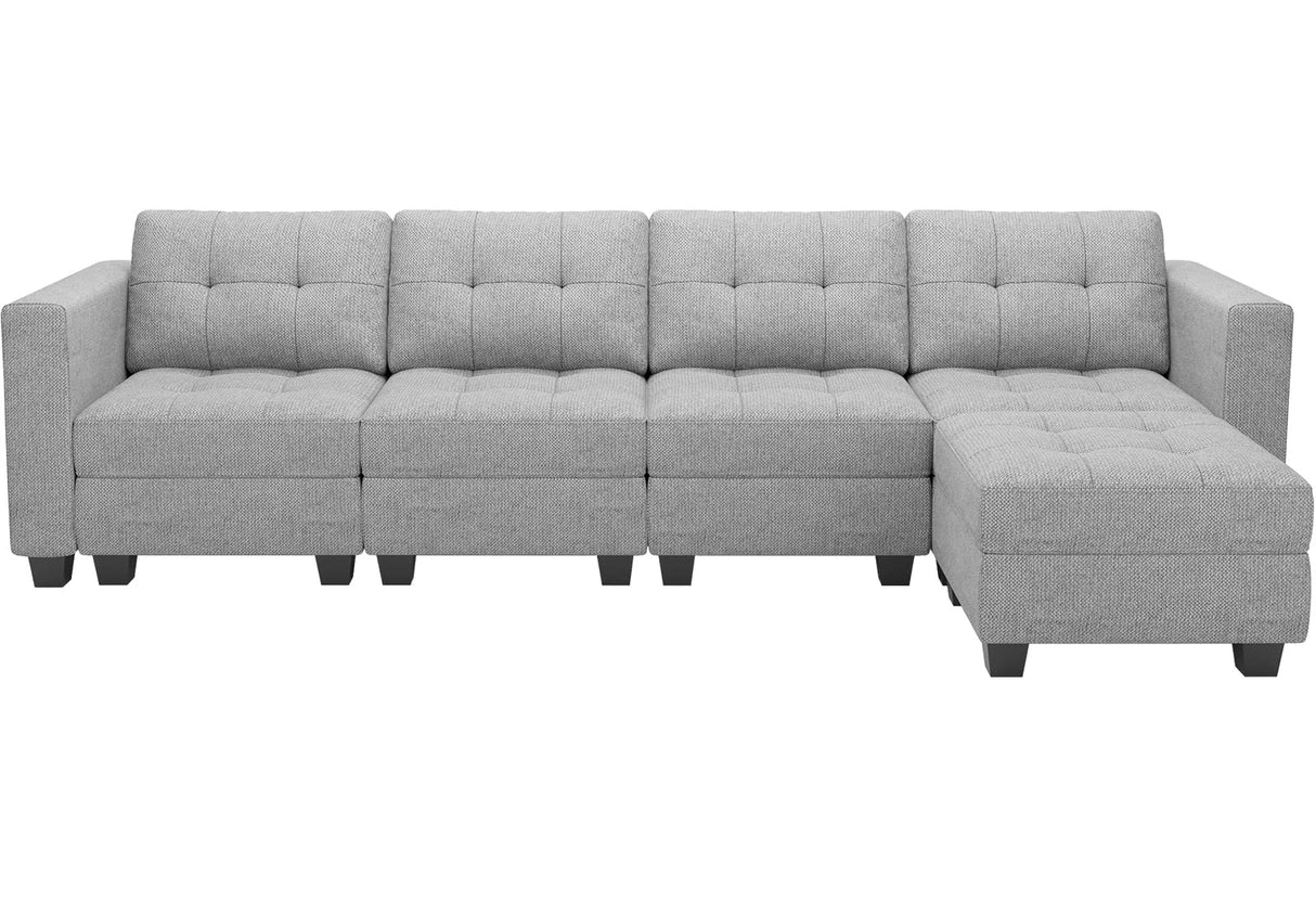 Light Grey L Shape 5-Seat Modular Sectional Sofa with Storage