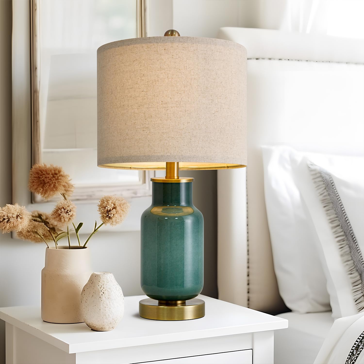 21.25" Table Lamp Set of 2 Modern Lamp for Living Room Glass Nightstand Lamp