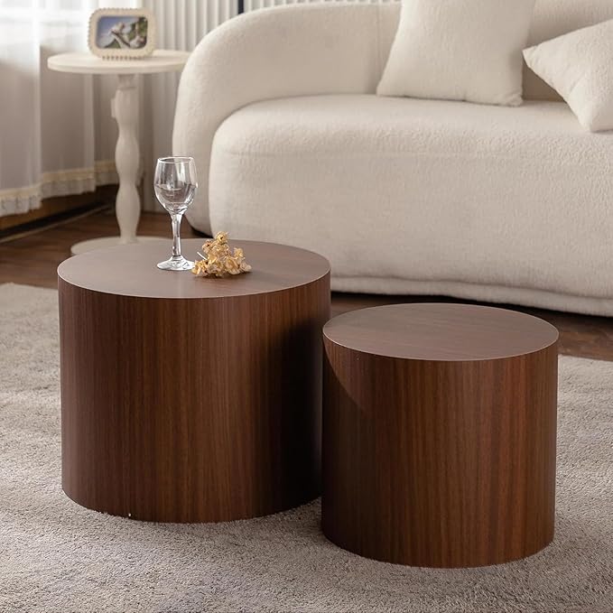 Round Nesting Coffee Table Set of 2 Modern Circle Table Farmhouse Round Coffee Table