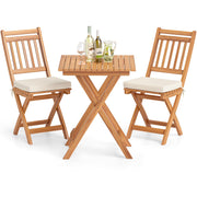 Acacia Wood Patio Bistro Set of 3, Outdoor Folding Chair Table Set with Soft Seat Cushions