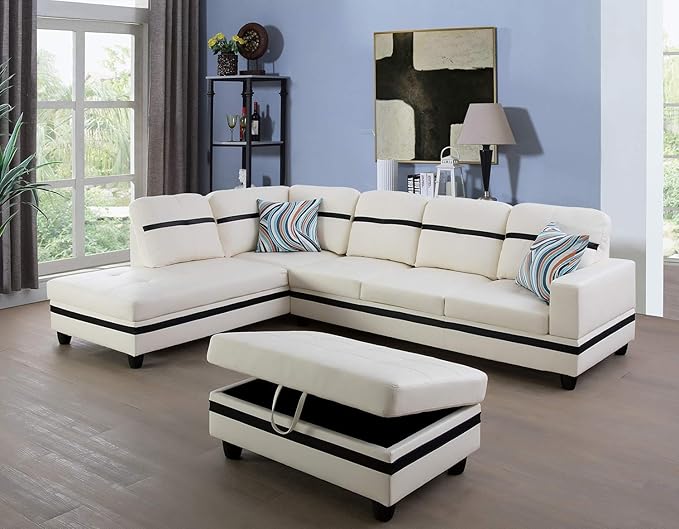 3 PCS Living Room Set, Sectional Sofa Set, L-Shape Couch in Home