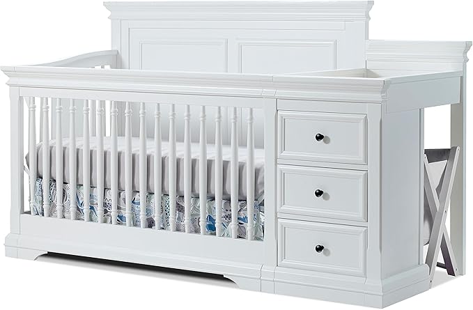Furniture Portofino Crib,Classic 4-In-1 Convertible Crib,Brushed Ivory Crib Made of Wood