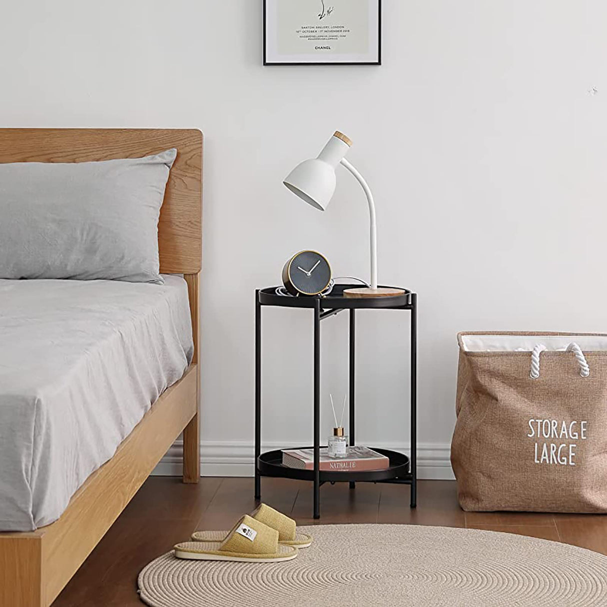 Tiita Round End Table Mental 2-Tier Side Table Nightstand/Small Iron Tables Accent Coffee Table for Living Room Bedroom Office Small Space