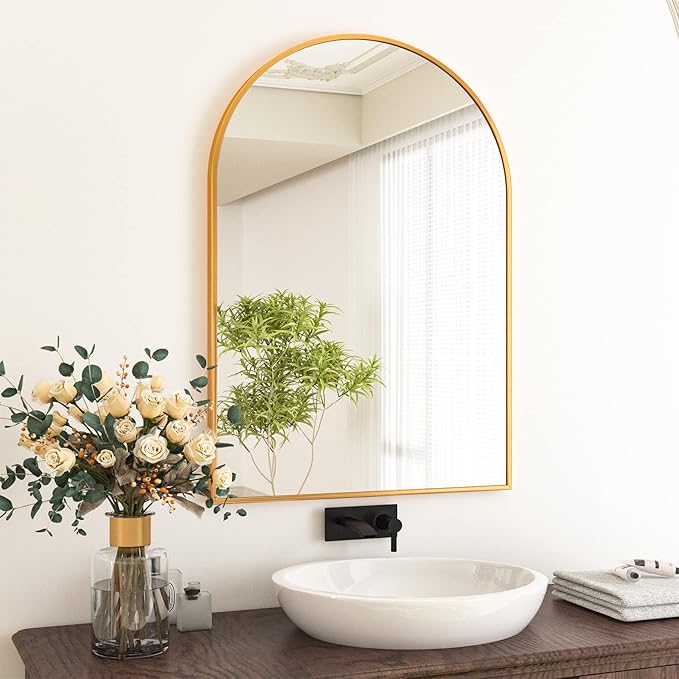 20"x30" Arched Bathroom Mirror - Wall Mounted Mirror - Gold Arch Mirror