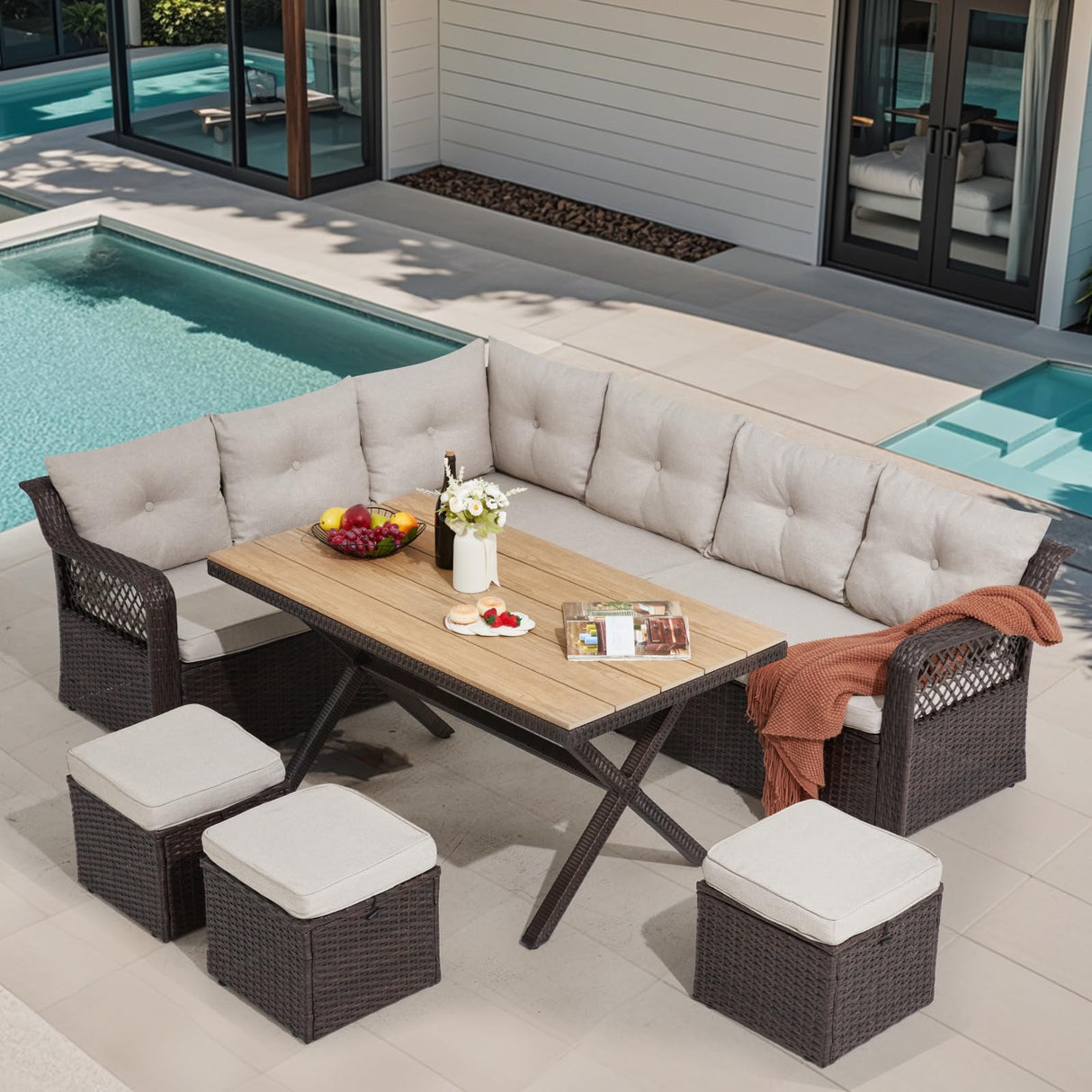 7 Pieces Patio Furniture Sets, Outdoor Dining Set, Patio Dining Sets with HDPE Table