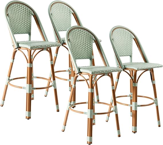 Outdoor Bar Stools Set of 2 30 Inch Bar Height Rattan Patio Barstools with Back