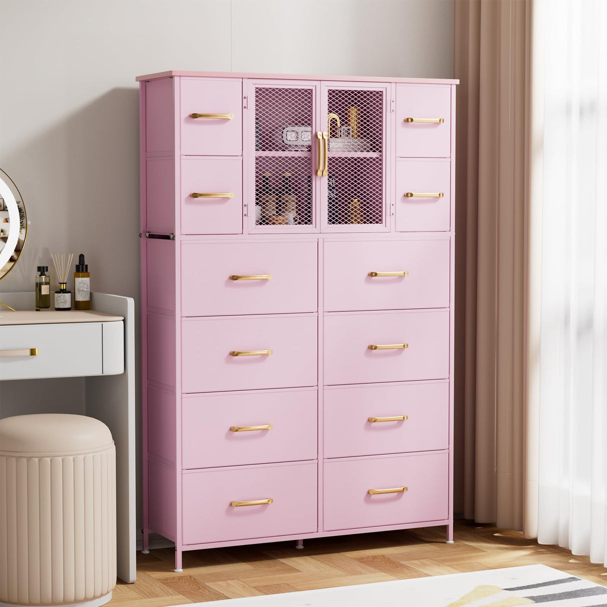 56.7' Tall Dresser, Dresser Chests of Drawers with 12 Storage Drawers,Fabric Dresser