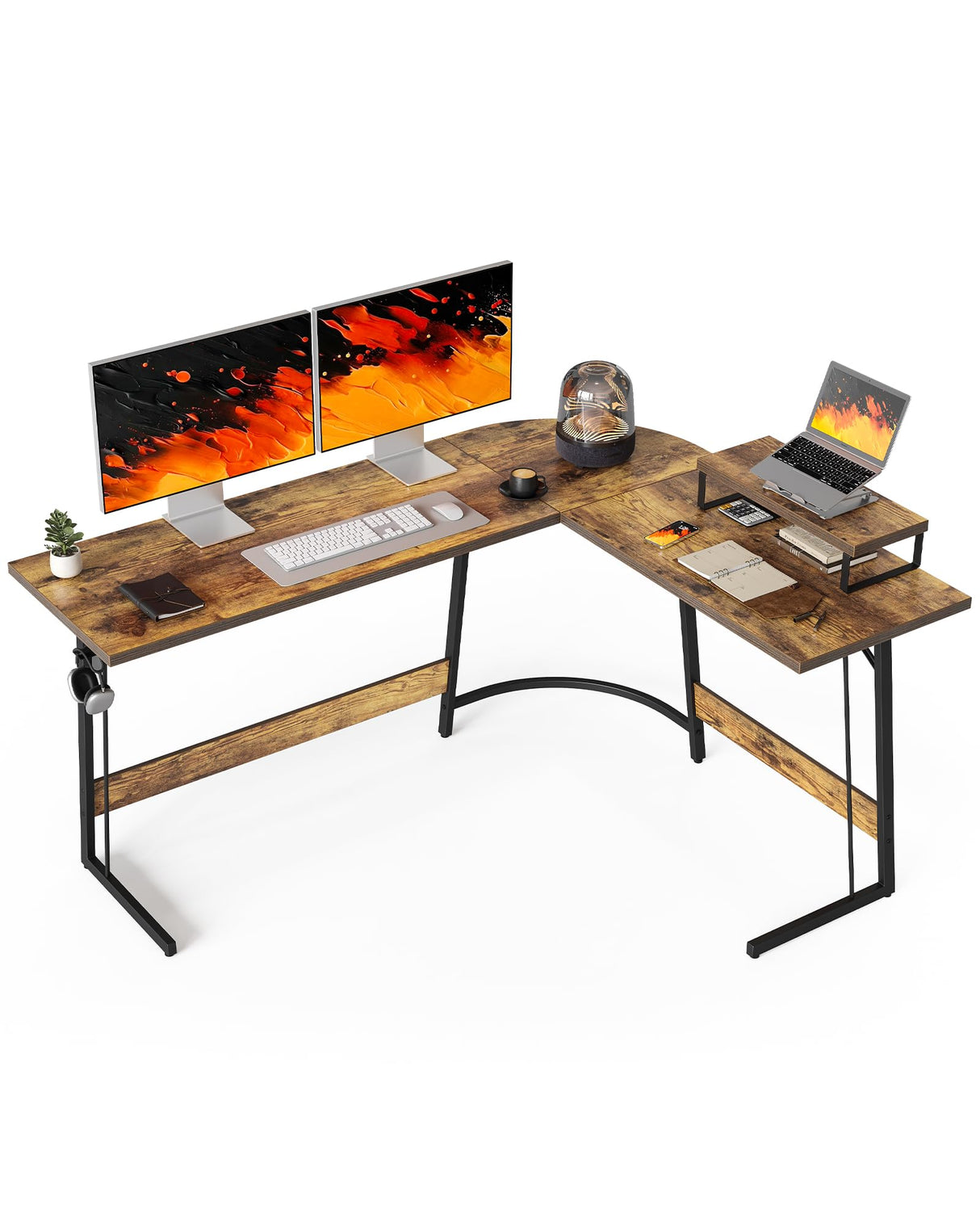L Shaped Gaming Desk Computer Office Desk, 67 inch Corner Desk with Large Monitor Stand for Home Office Study Writing Workstation, Rustic Brown