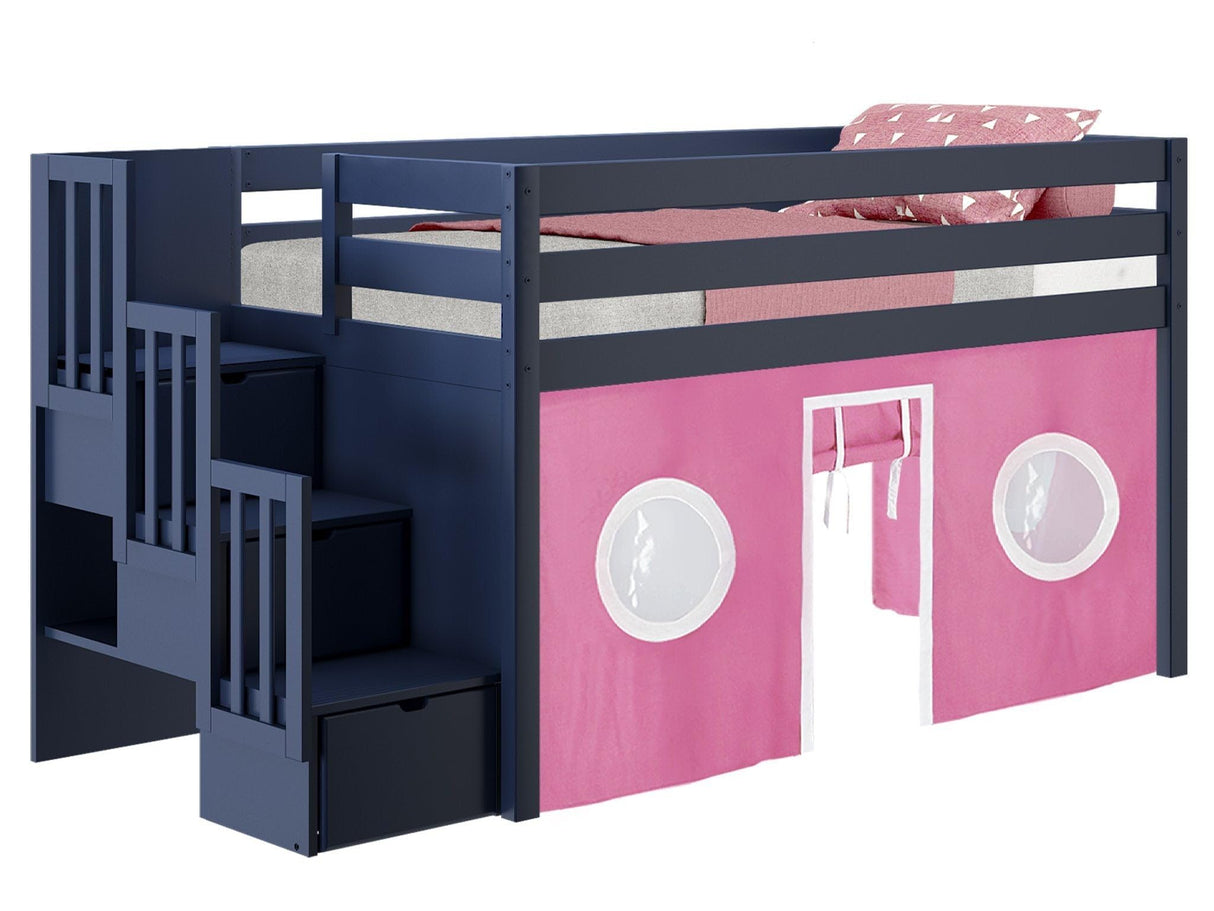 Contemporary Low Loft Twin Bed with a 3 Drawer Stairway