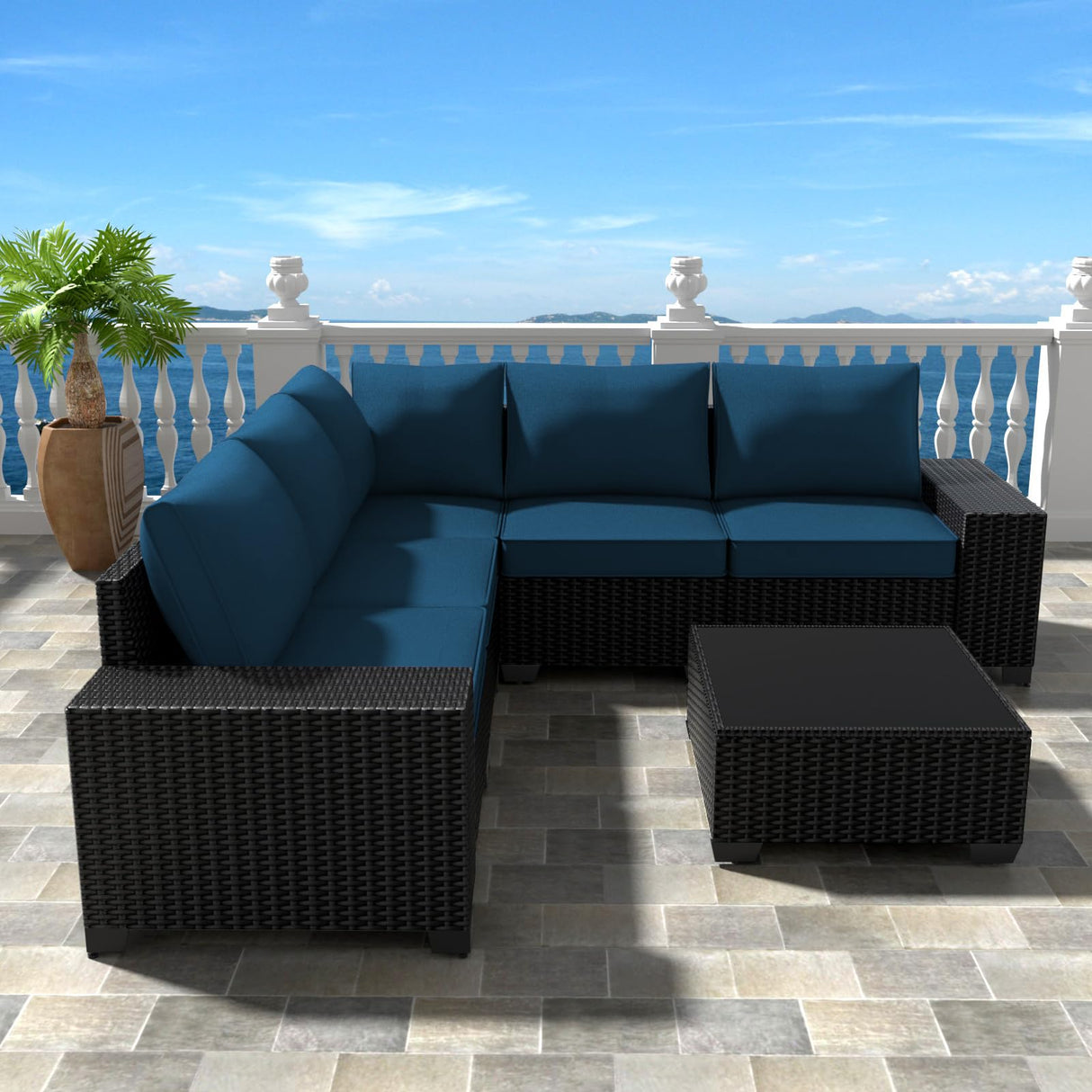 Outdoor Patio Furniture Set, 6 PCS Patio Conversation Set All Weather Outdoor Sectional)
