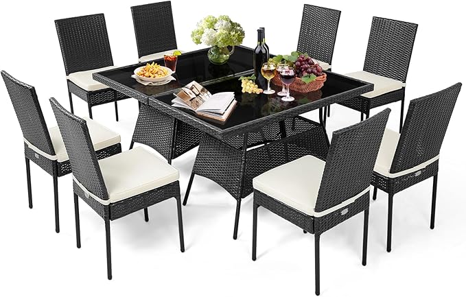 5 Piece Patio Wicker Dining Set, Outdoor Rattan Table and Chairs