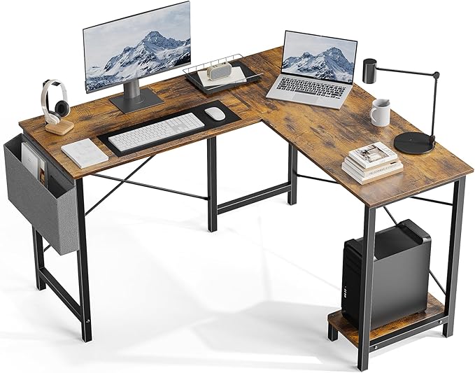 L Shaped Gaming Desk, Computer Office Corner Writing Study Table with CPU Storage