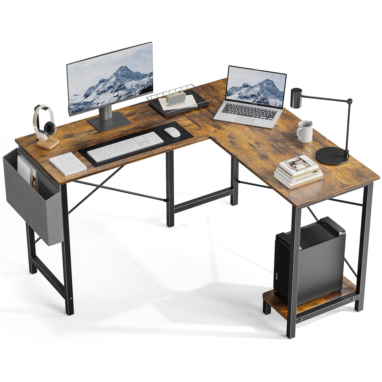 L Shaped Gaming Desk, Computer Office Corner Writing Study Table with CPU Storage