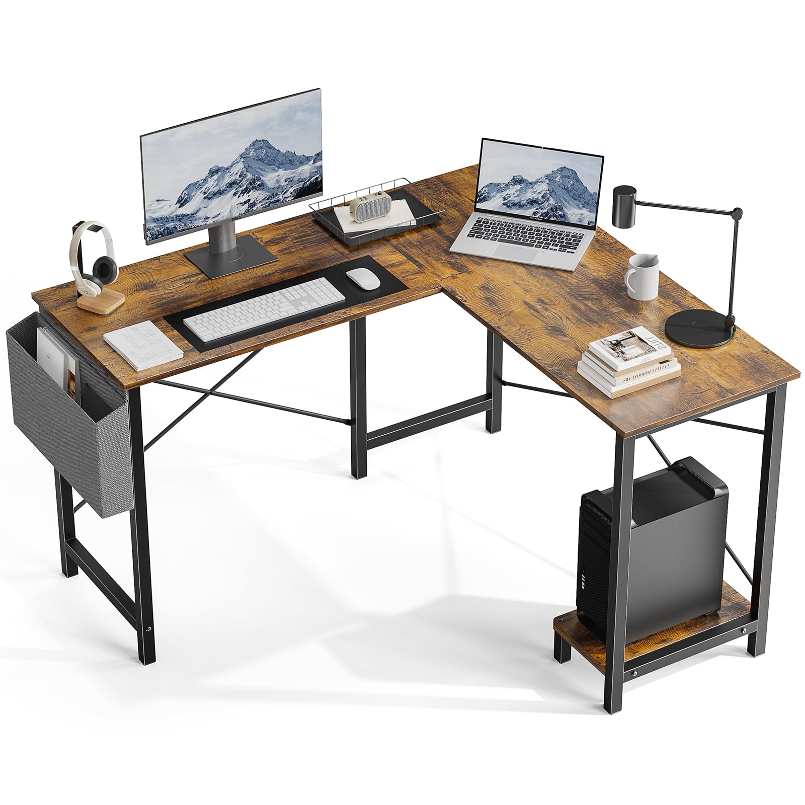 L Shaped Gaming Desk, Computer Office Corner Writing Study Table with CPU Storage