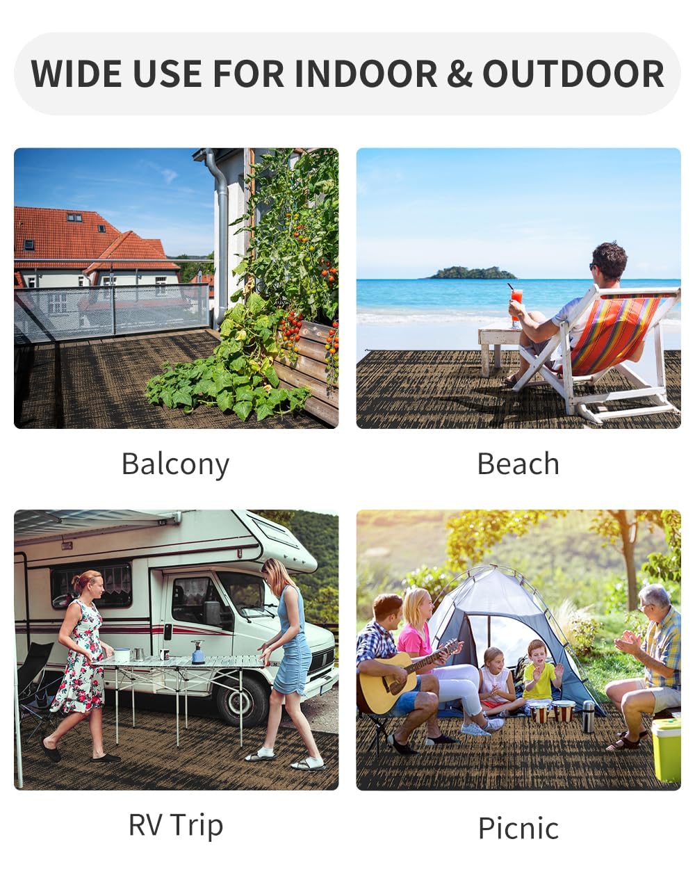 Outdoor Rug Waterproof 8x10 ft Outdoor Carpet Patio Rug Mat Reversible RV Camping