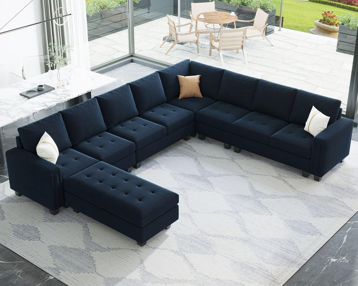 Convertible Velvet Modular Sectional Sofa Couch with Reversible Chaise
