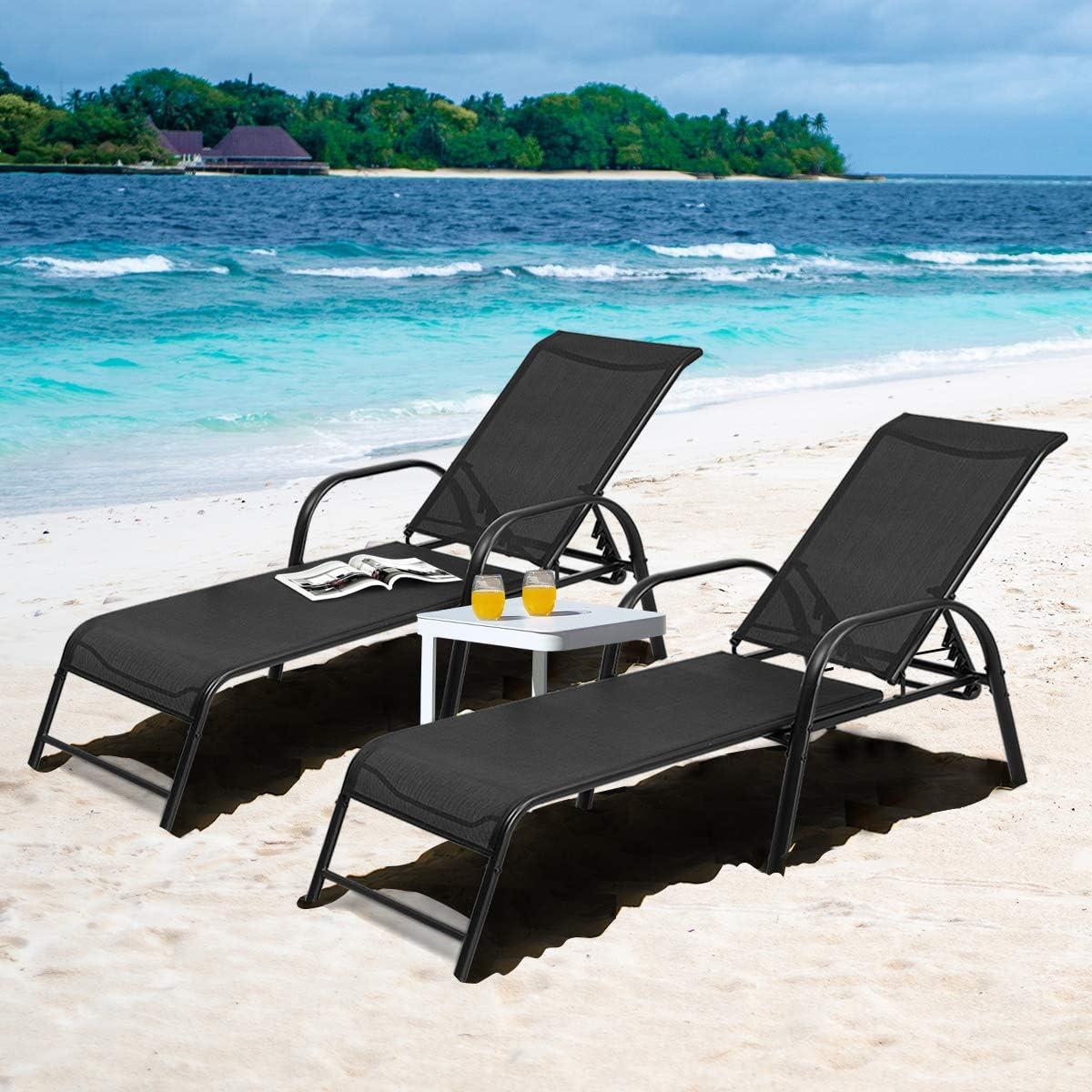 Patio Lounge Chaise, (Set of 2) Adjustable Folding Reclining Lounge Chairs, 5-Position