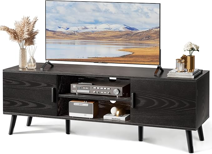 TV Stand for 55 Inch TV, Entertainment Center with Adjustable Shelf, 2 Cabinets