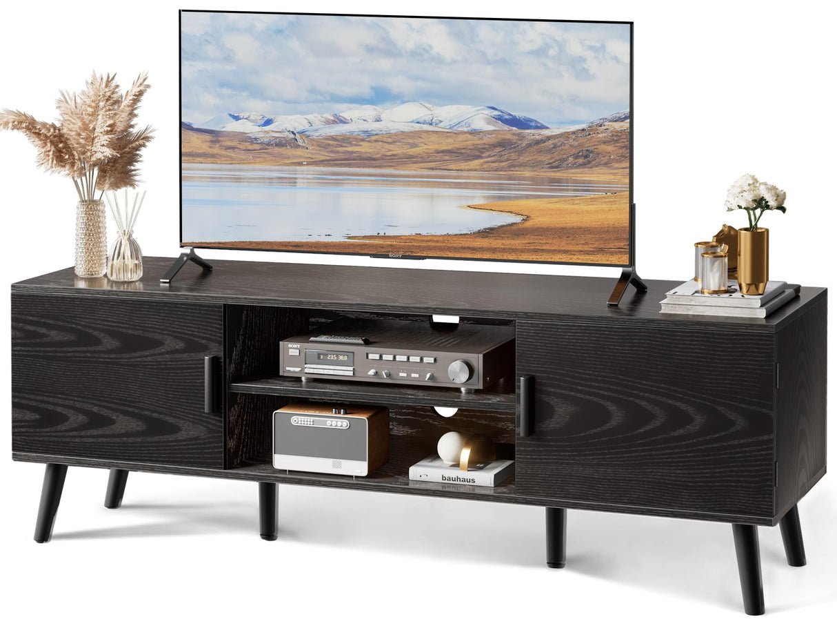TV Stand for 55 Inch TV, Entertainment Center with Adjustable Shelf, 2 Cabinets