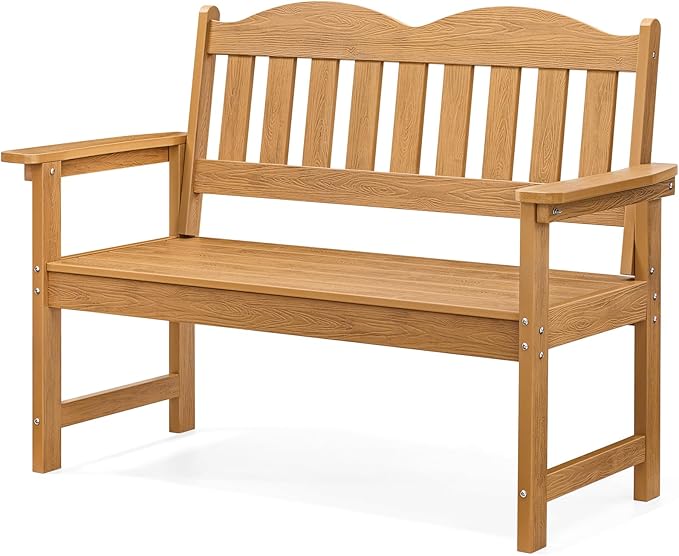 Outdoor Bench, 2-Person Poly Lumber Garden Bench with 800 lbs Weight Capacity