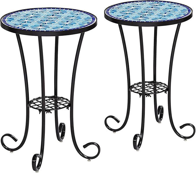 Blue Star Modern Black Metal Round Outdoor Accent Side Table 14" Wide