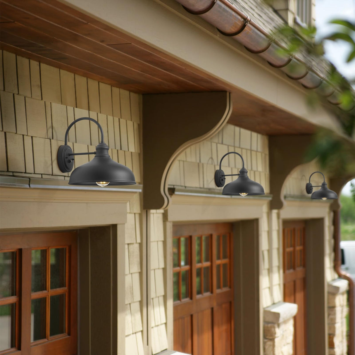 12in. Dusk to Dawn Outdoor Barn Lights Exterior Black Gooseneck Barn Light Fixture