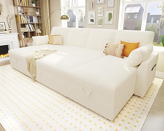 Pull Out Sofa, 112 Inch Oversized U Shape Sleeper Sofa
