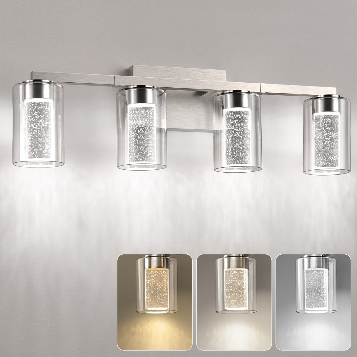 Bathroom Vanity Lights, 4 Lights Brushed Nickel Bathroom Lighting Fixtures