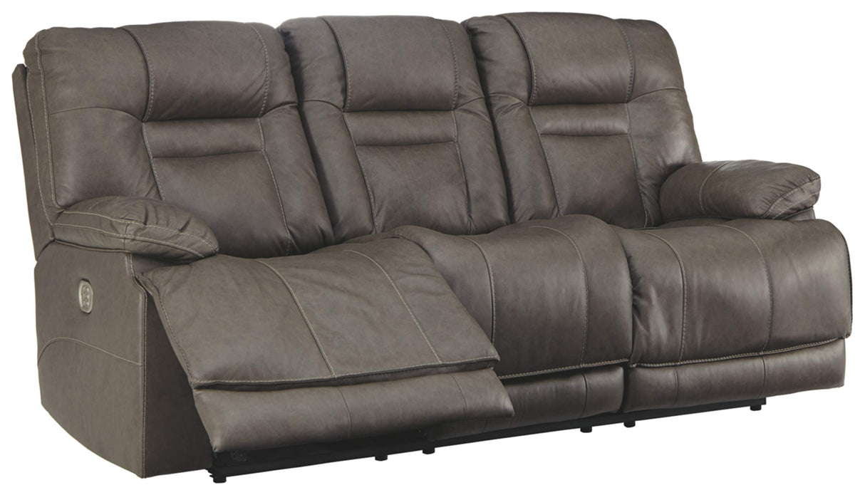 Wurstrow Leather Adjustable Dual Sided Power Reclining Sofa with USB Charging, Dark Gray