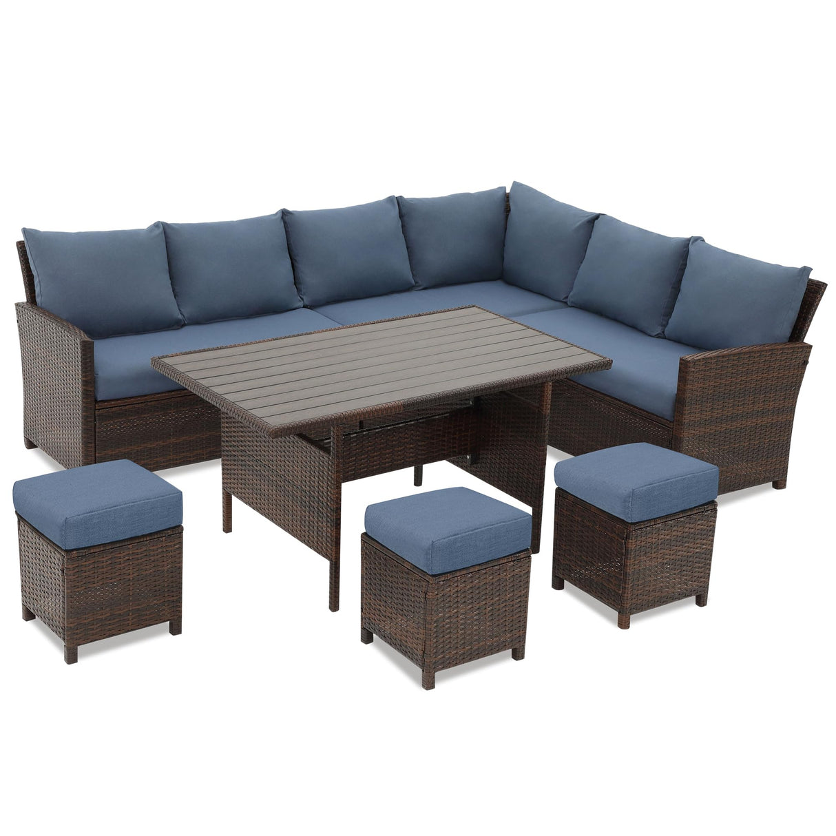 7 Pieces Patio Furniture Set Outdoor Furniture Sectional, High Back Outdoor Patio Dining Table Set