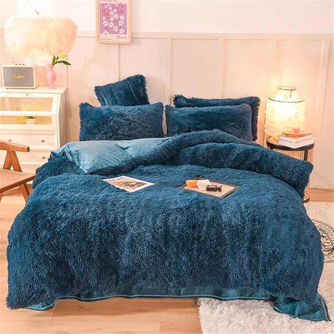 Plush Shaggy Duvet Cover Set Queen Luxury Fluffy Faux Fur Comforter Cover Set Ultra