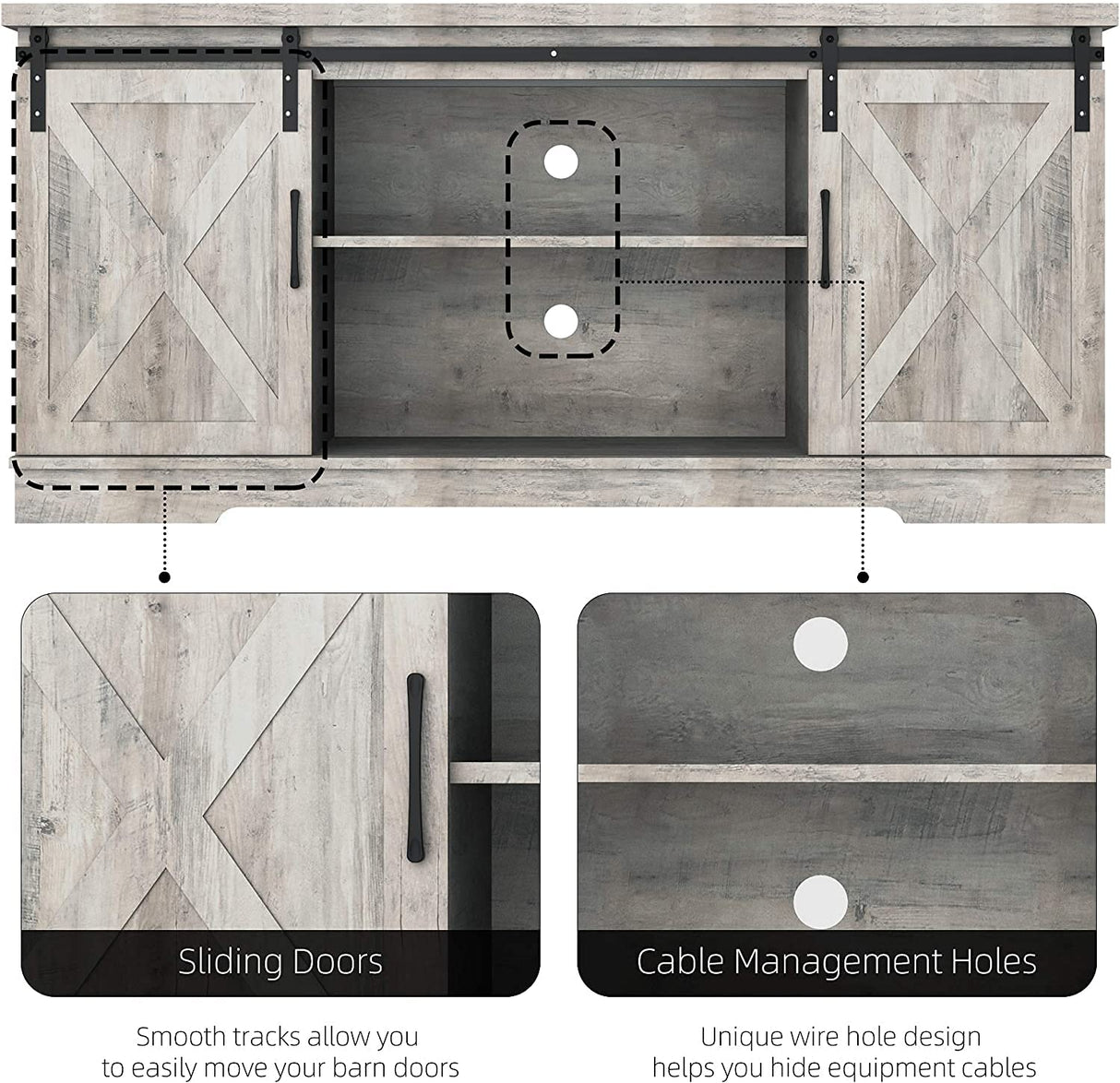 Modern Farmhouse Sliding Barn Door TV Stand, TV Stand for 65 Inch Tv, 59 Inch