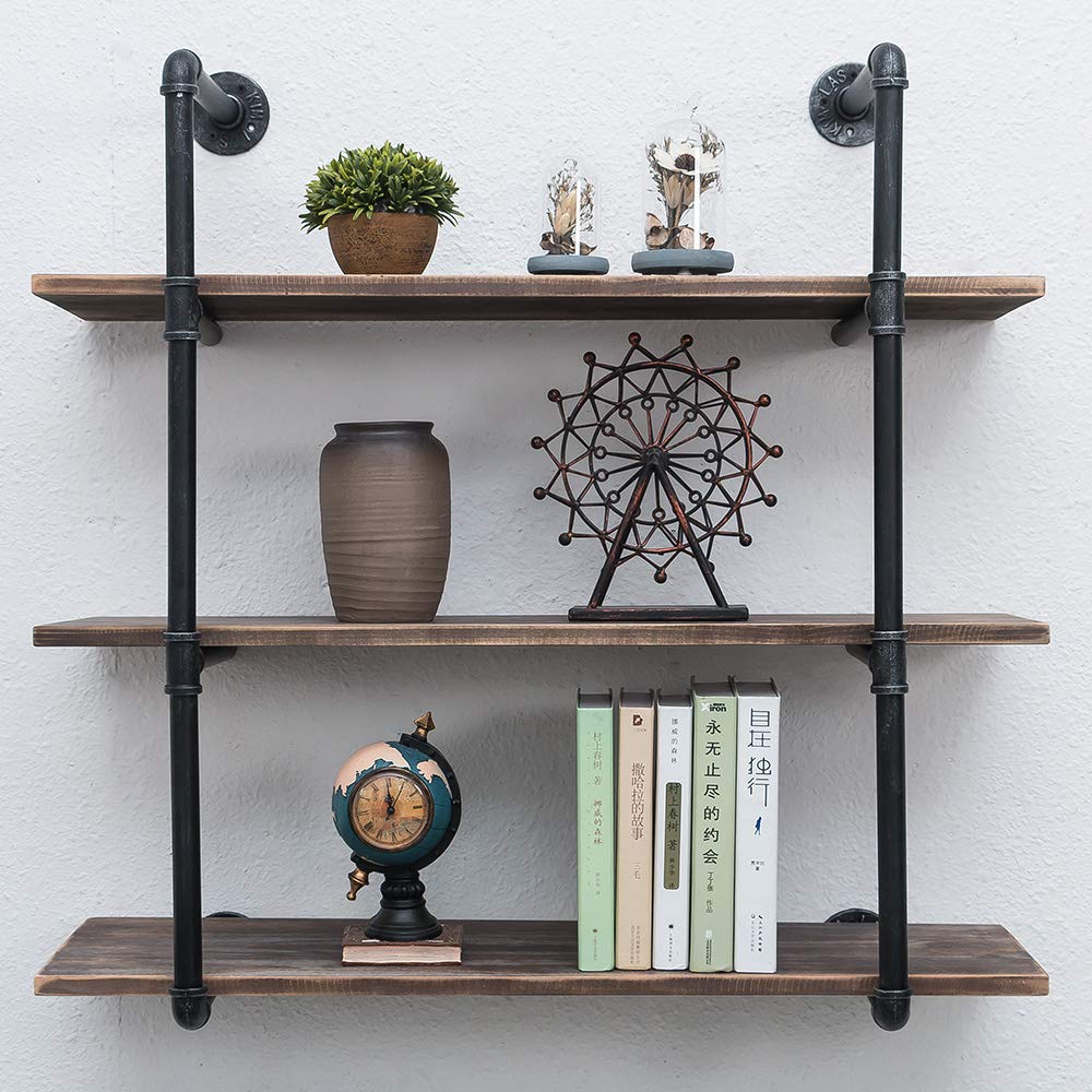 Industrial Pipe Shelving Wall Mounted,Rustic Metal Floating Shelves,Steampunk Real Wood