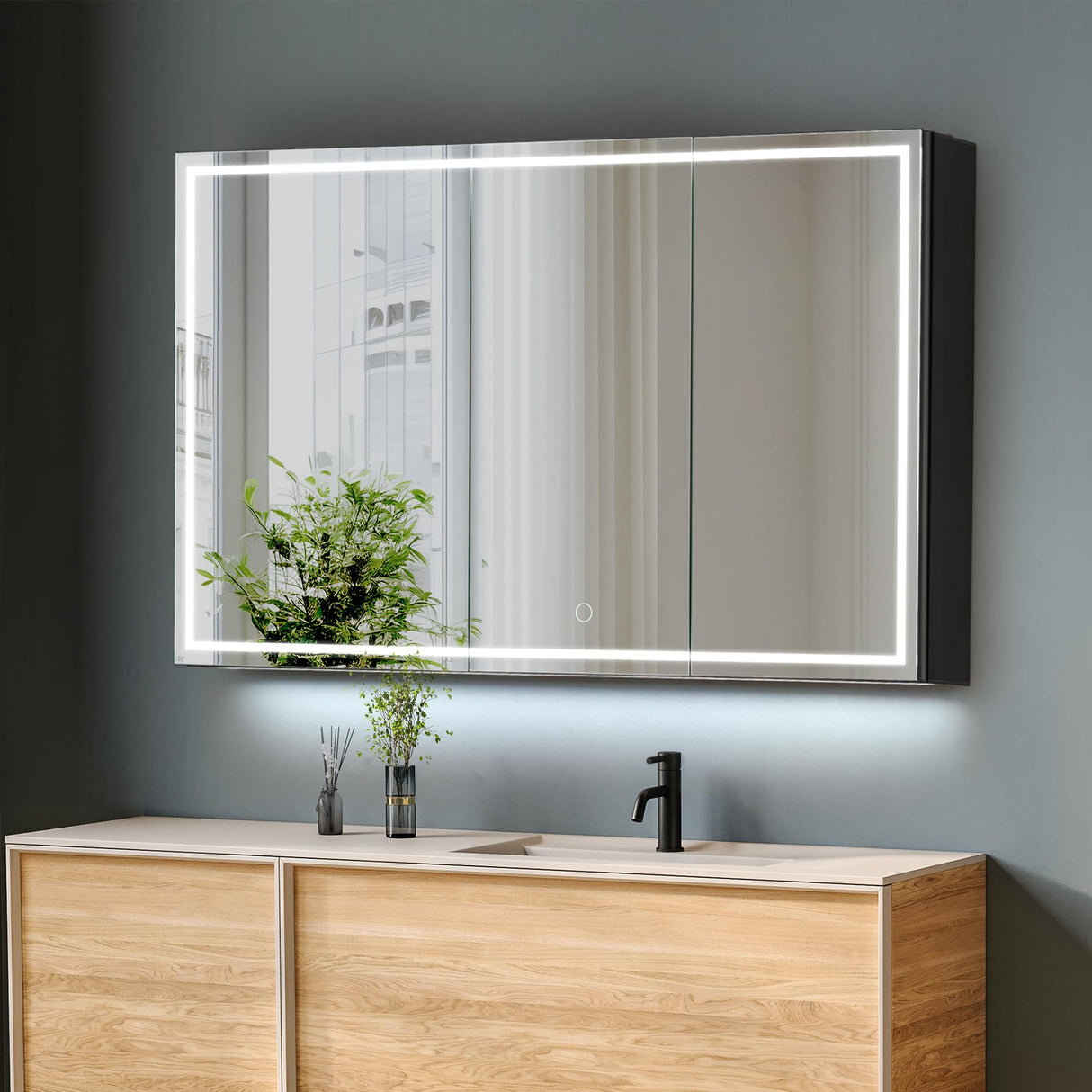 48" Surface-Mount LED Lighted Black Aluminum Mirror Medicine Cabinet