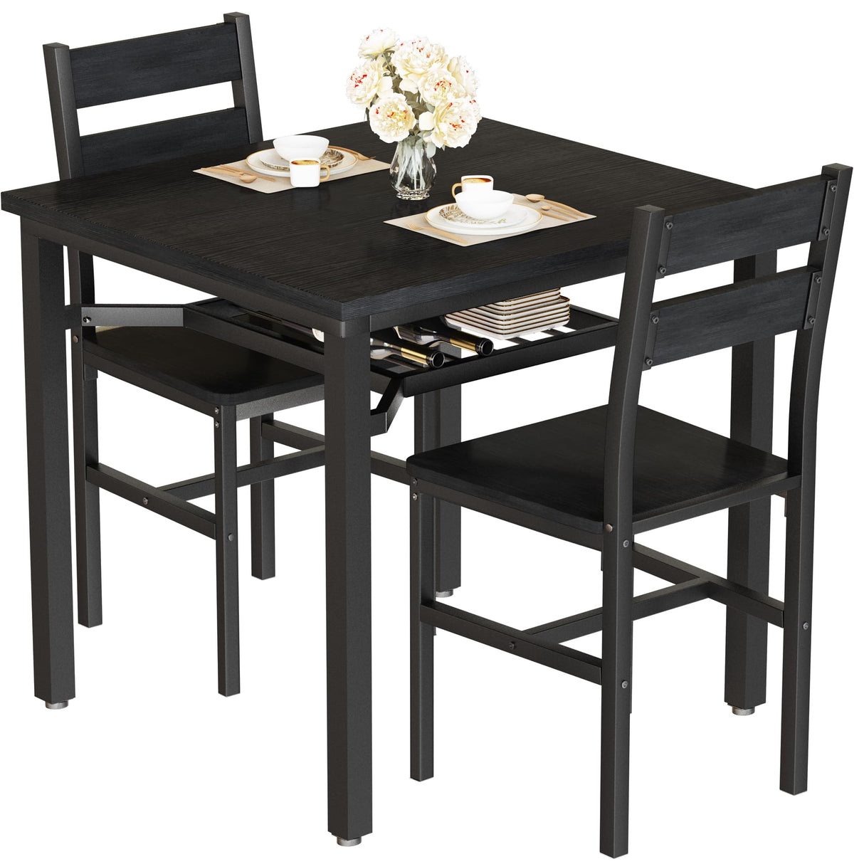 3-Piece Dining Table Set for Small Spaces with Storage