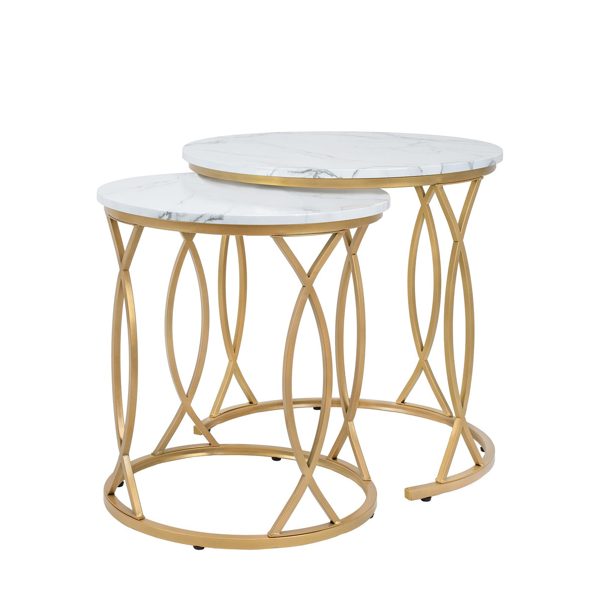 Gold Nesting Coffee Table Set of 2, Round Coffee Tables for Living Room