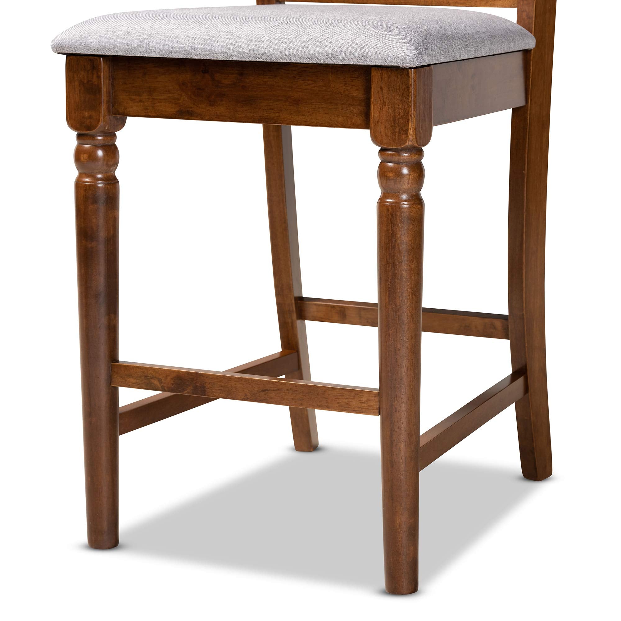 Pub Set and Pub Set Pub Set Grey Fabric Upholstered and Walnut Brown Finished Wood