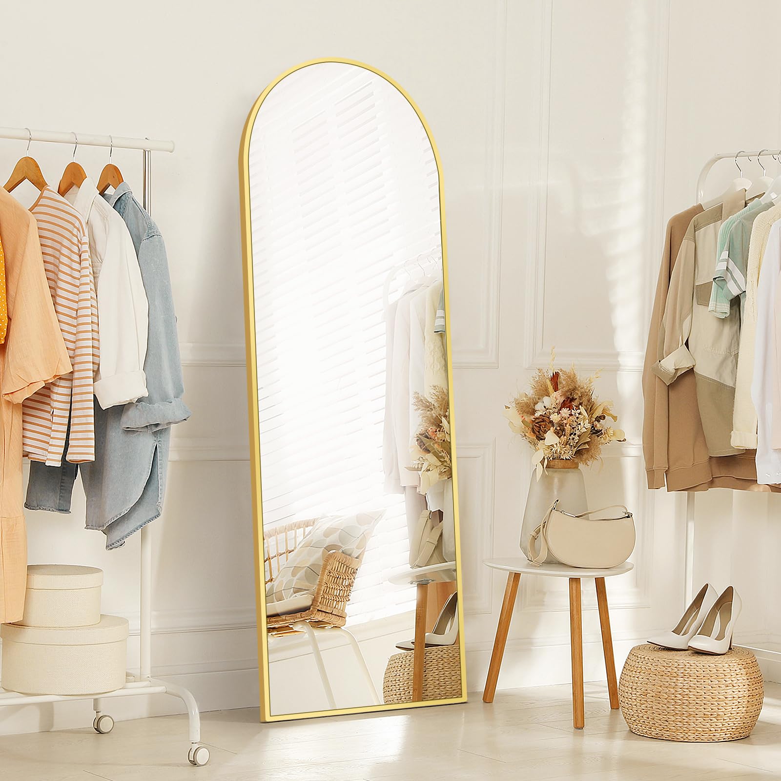 Arched Full Length Mirror with Stand - 64"x21" Gold Mirrors Floor Length for Bedroom