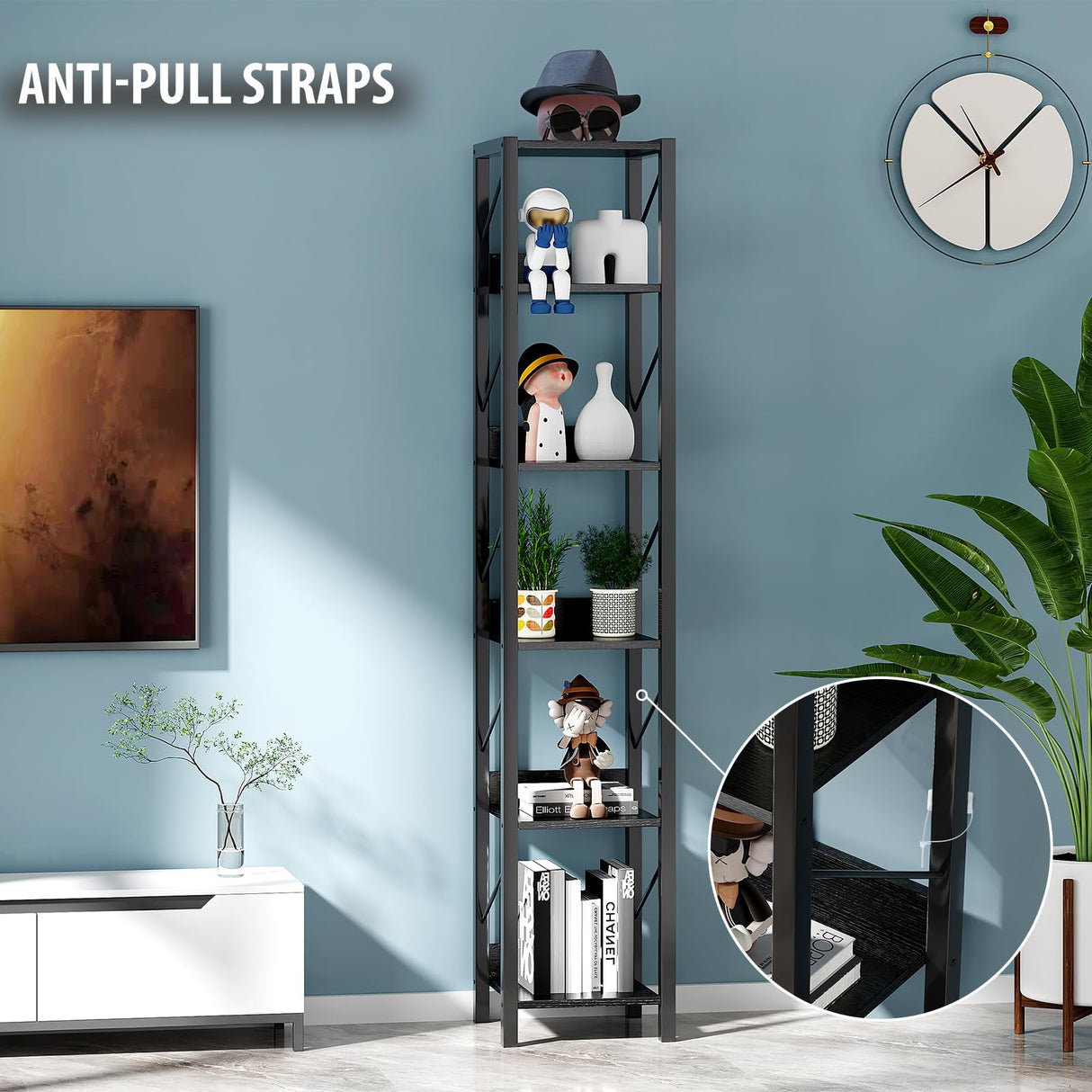 6 Tier Tall Bookcase Shelf, Narrow Bookshelf, Storage Organizer for Books