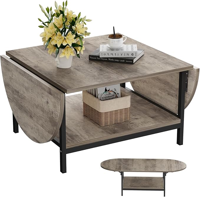 Black Coffee Table Modern Extended Coffee Tables with Storage for Living Room