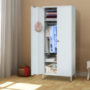 Metal Wardrobe, Storage Cabinet with Hanging Rod,Armoire with Magnetic Door