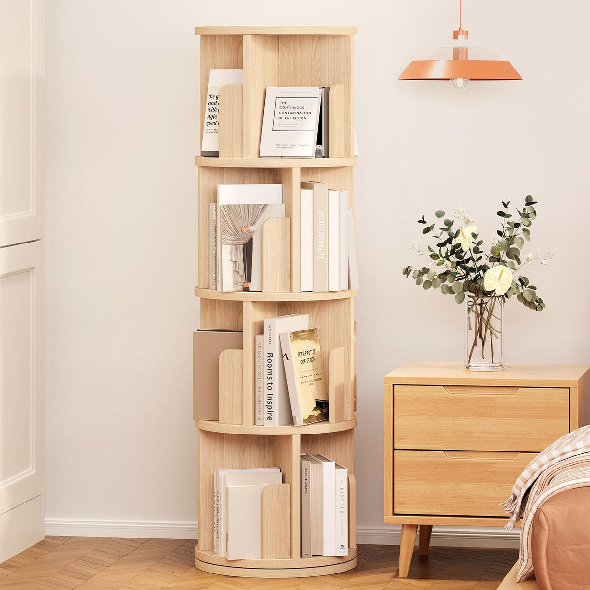 Rotating Bookshelf, 360 Display 4 Tier, Small Bookshelf for Small Space