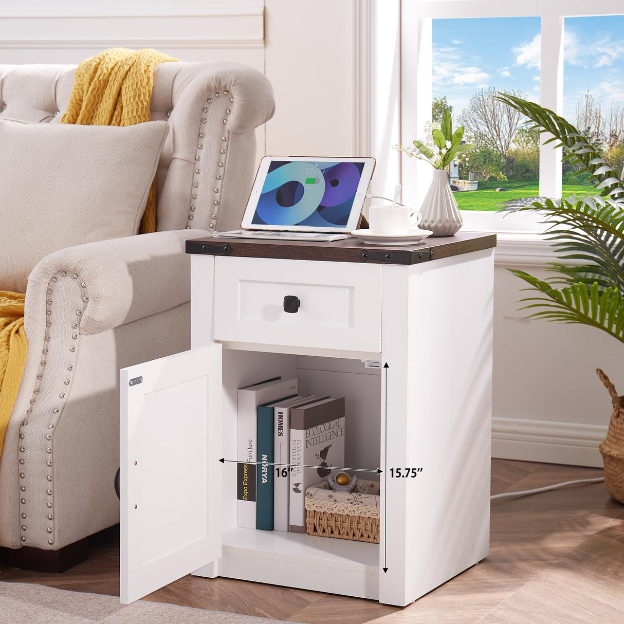 Set of 2, Nightstand with Charging Station