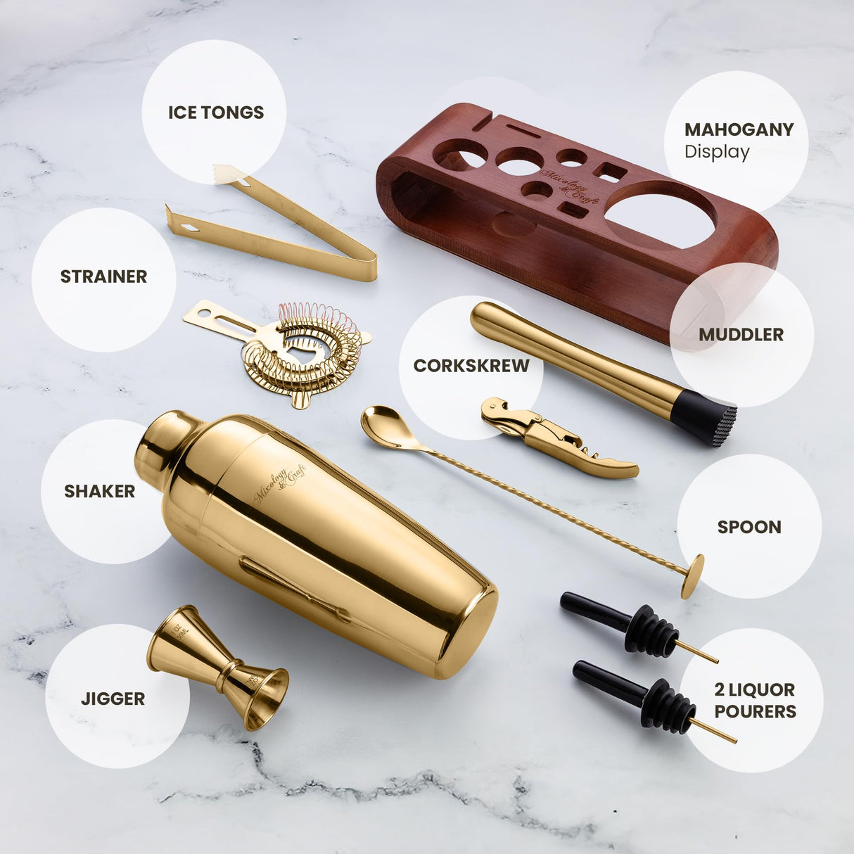 Bartender Kit:10-Piece Bar Tool Set with Dark Bamboo Stand | Perfect Home Bartending Kit and Martini Cocktail Shaker Set