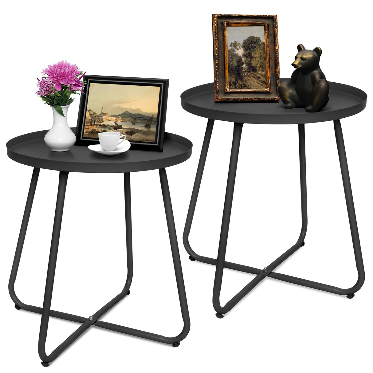 Set of 2 Outdoor Side Table Outdoor, Metal Side Table Small Round Side Table