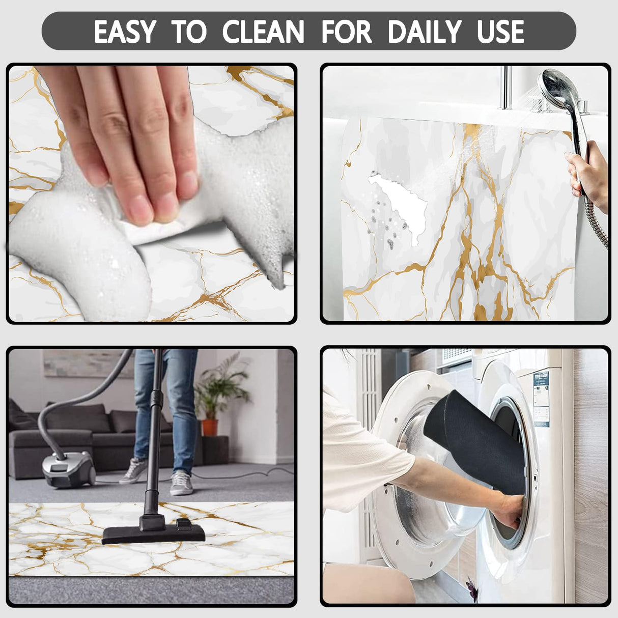 Long Gold White Marble Bath Mat,Non Slip Super Absorbent Quick Drying Bathroom Runner Rug