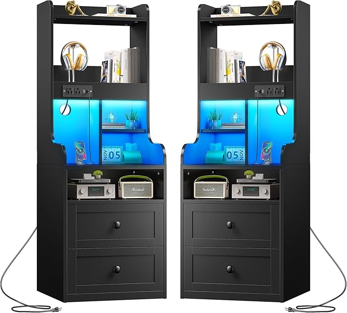 Nightstands Set of 2 with Charging Station